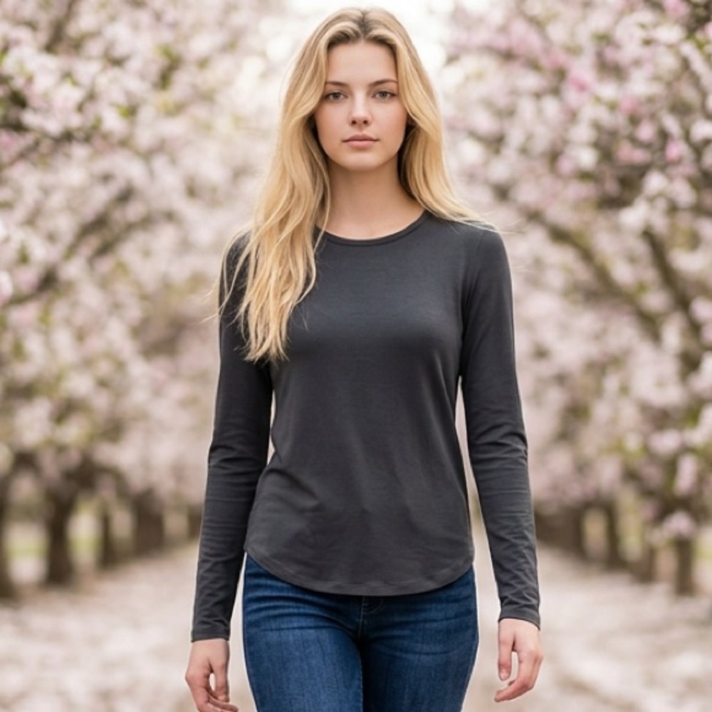NWT Magaschoni Black Long Sleeve Fitted Micromodal Spandex Top - Size L